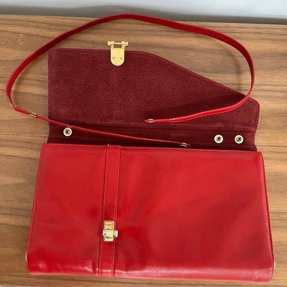 VINTAGE Red Envelope Style Shoulder Bag Clutch Bag Day to Night Business Office - Picture 6 of 16
